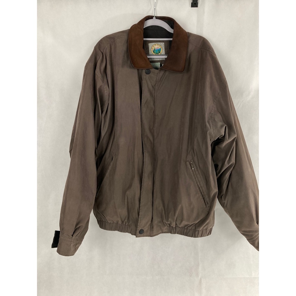 Forest Club by Rainforest Bomber Jacket Mens XL Brown Leather Collar Quilted